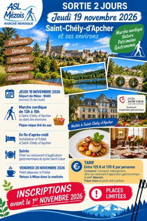 Marche nordique à St Chely d'Apcher et son restaurant d'application